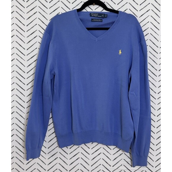 POLO Ralph Lauren Men's Blue 100% Pima Cotton V-Neck Sweater Size XL - Picture 3 of 9
